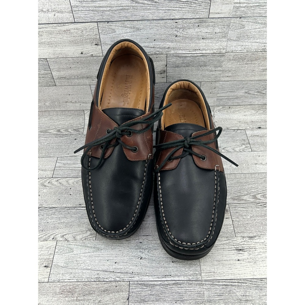 ET Wright Venezia Mens 9.5 Boat Shoes‎ Black Brown Leather Made in Italy 543549